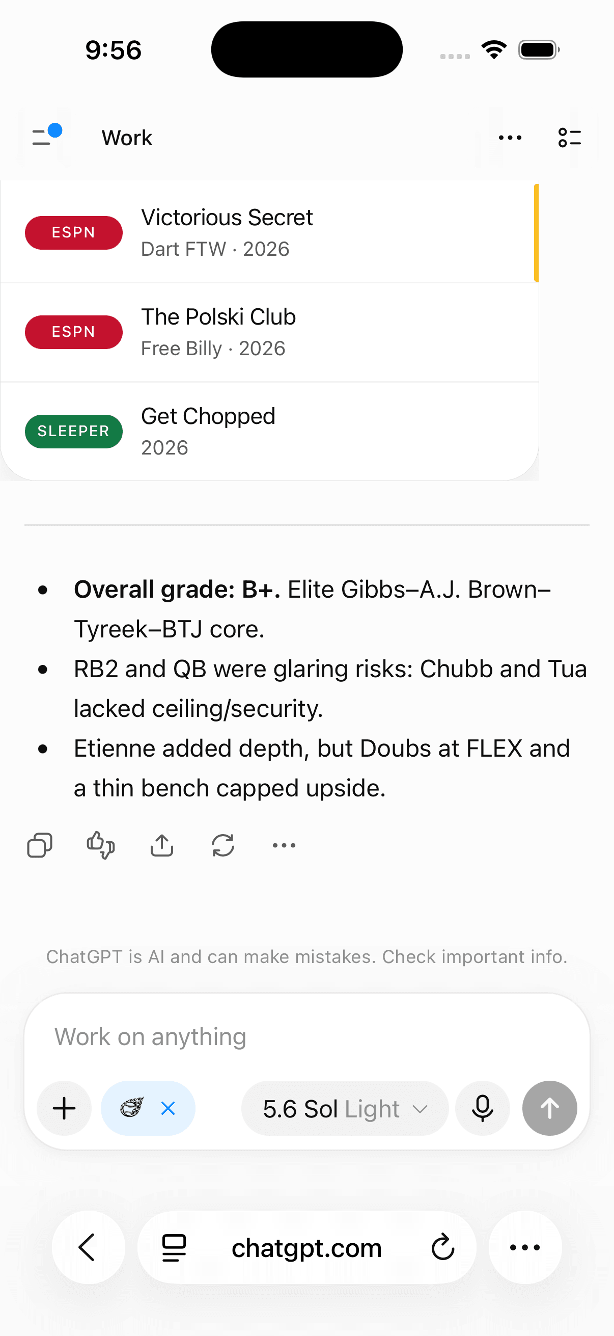ChatGPT grading Dart FTW's Week 1 fantasy football roster with Flaim.