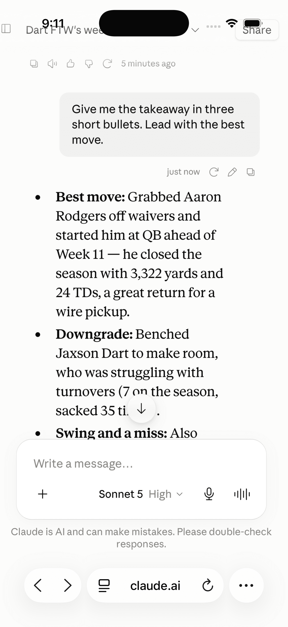 Claude identifying Dart FTW's best fantasy football roster move around Week 11 with Flaim.